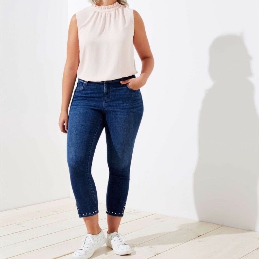 LOFT Plus Skinny Jeans Dark Wash Studded Split Hem